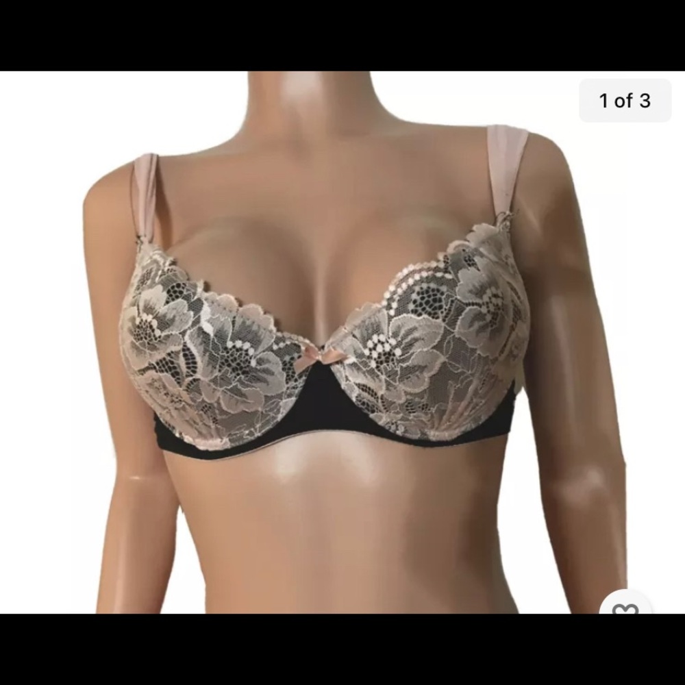 Black Beige Lace Mesh Costume Molded Push Up U/W Bust Sophia B Bra Top New 36C